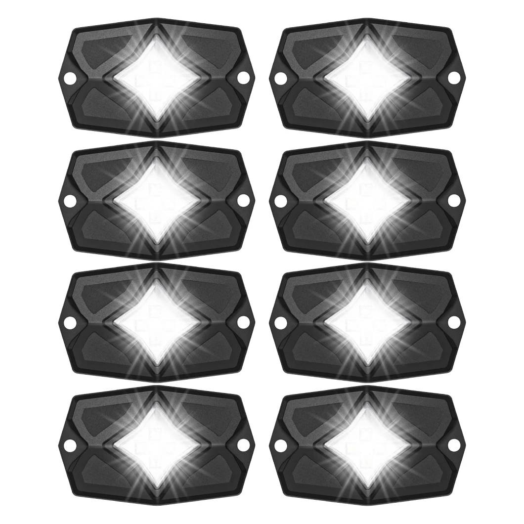 Edge Rlw-8 IP68 Waterproof White LED Rock Lights 8 Pods, Under-Glow White LED Light for Car Truck ATV UTV SUV off-Road Boat Motorcycle Vehicle, Under Body Glo