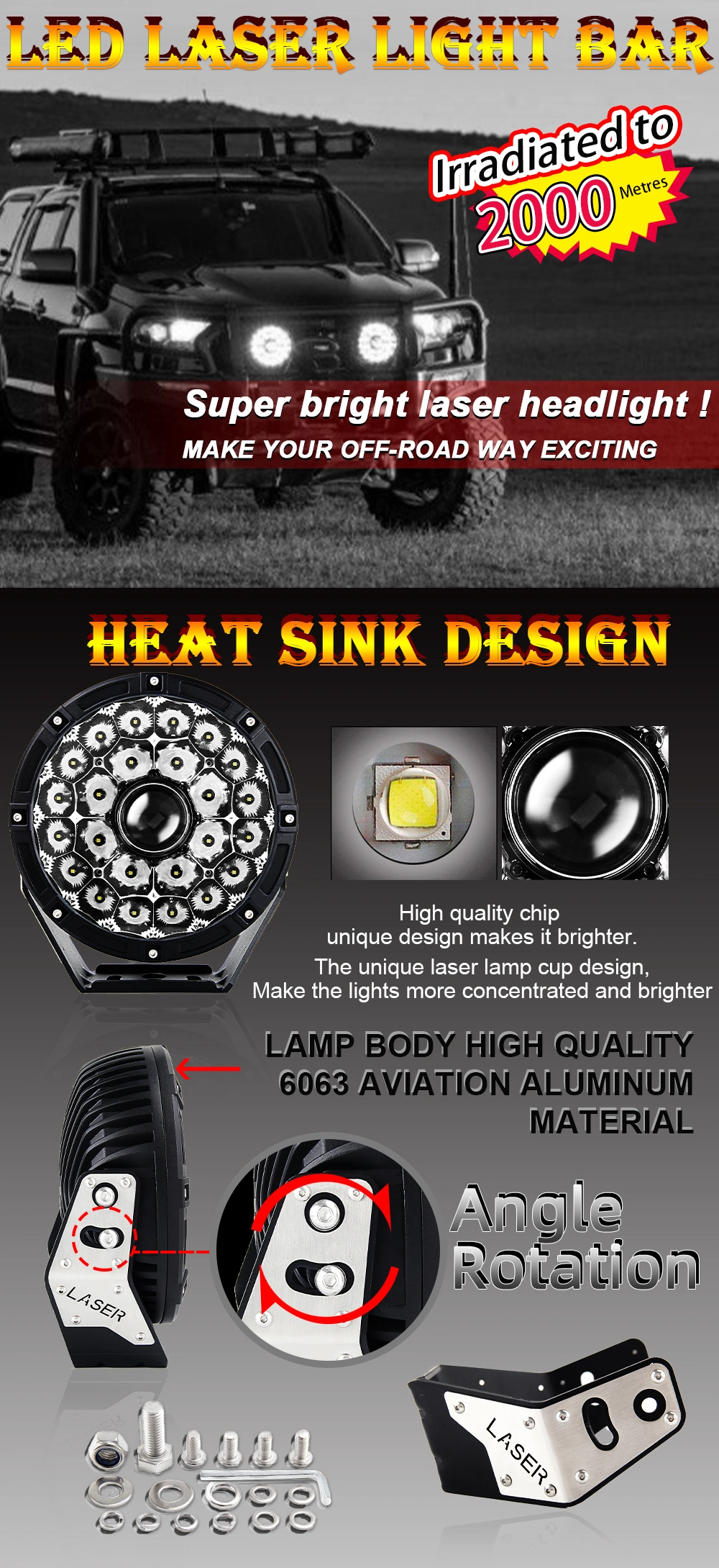 2 Years Warranty off Road Truck Tractor SUV 8.5inch LED Round Spot Laser Fog Driving LED Work Light