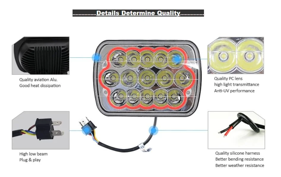 Lightech 45W Jeep Amber Halo Ring 7inch Driving Lights 5X7 LED Headlight