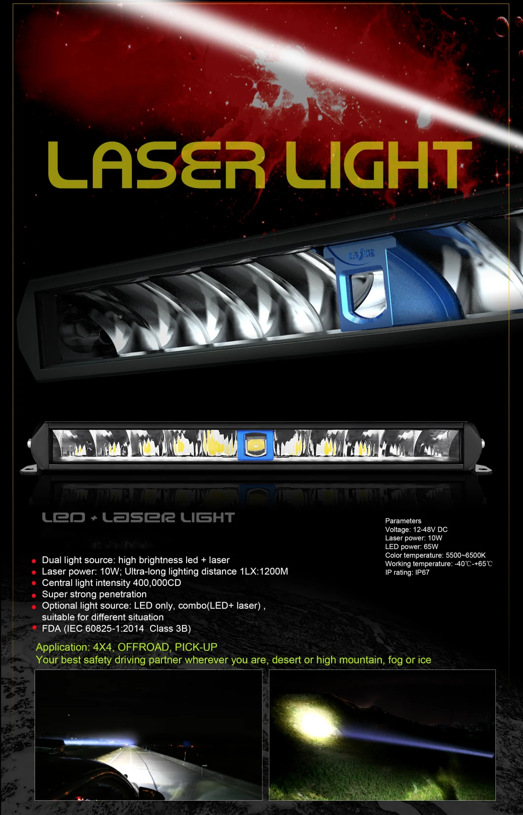 75W Super Bright LED Laser Light off-Road Laser Driving Light Bar for Cars Trucks