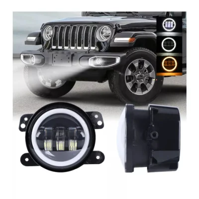 Ensemble de phares antibrouillard LED de 10,2 cm avec anneau Halo DRL clignotant compatible avec 07-17 Wrangler/14-18 Cherokee/11-14 Charger/10-19 Journey